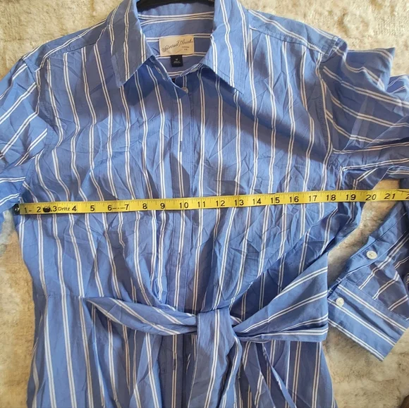Universal Thread Midi Shirt Dress Blue/White Stripe 100% Cotton Tie Waist Size M - Picture 3 of 11